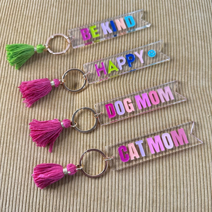 Keychain - Clear Tassel Happy