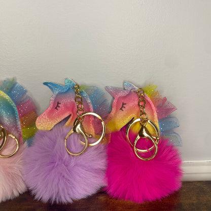 Keychain - Fuzzy Unicorn Pom Pom