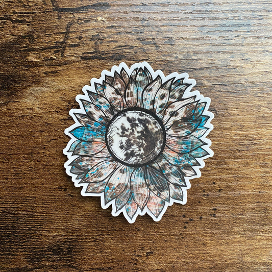 Vinyl Sticker - Turquoise Cow Sunflower